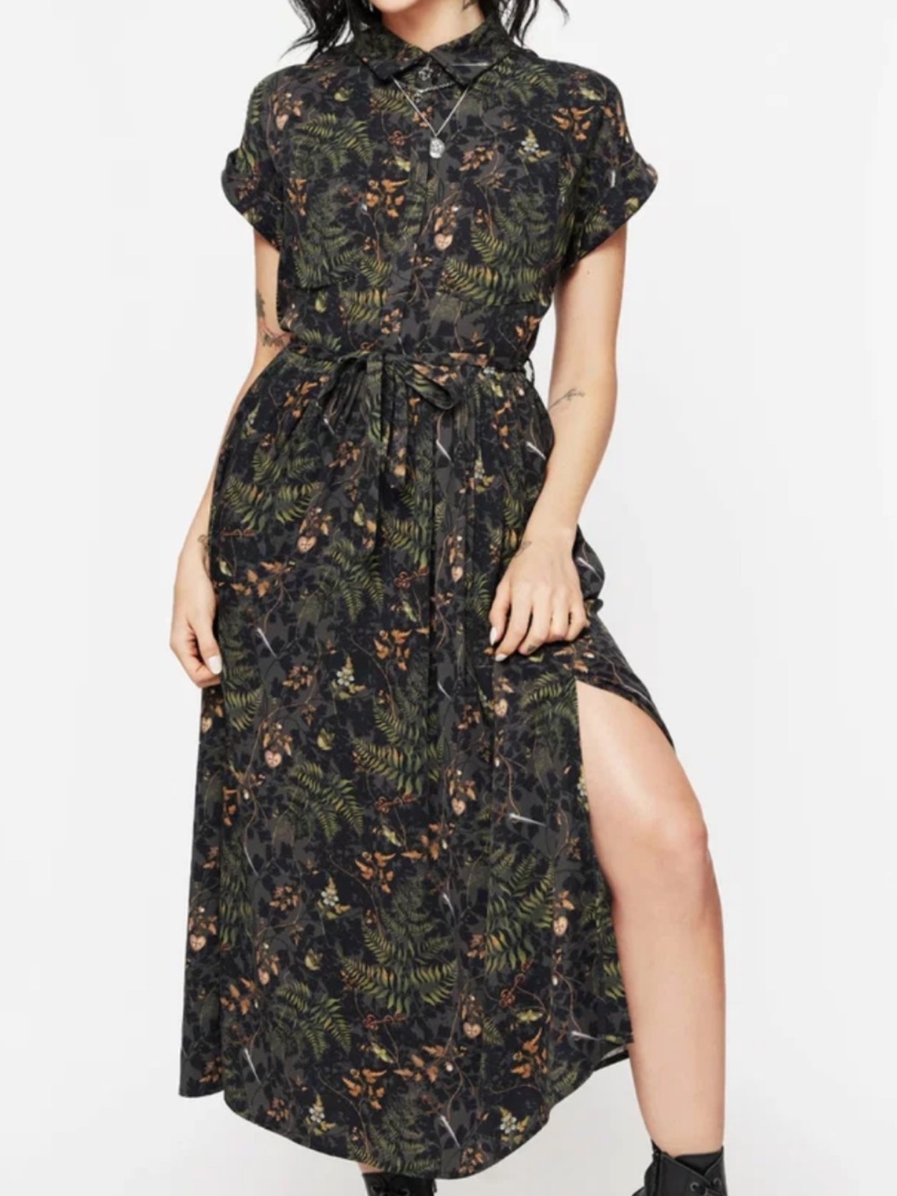 Disturbia Wither Fern Print Midi Shirt Dress sz 6